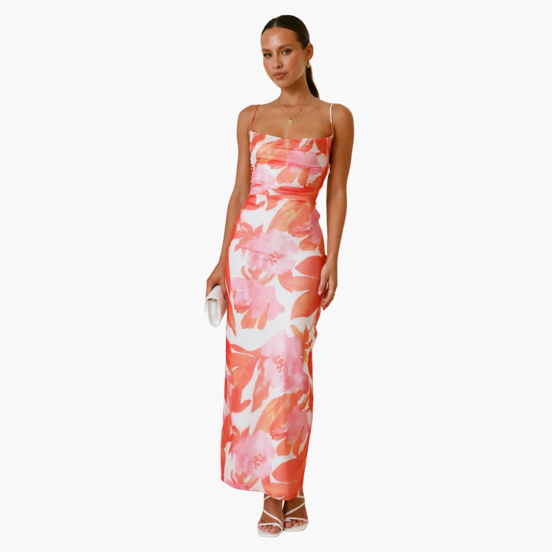 Women’s maxi dress with cowl neckline and lace-up back