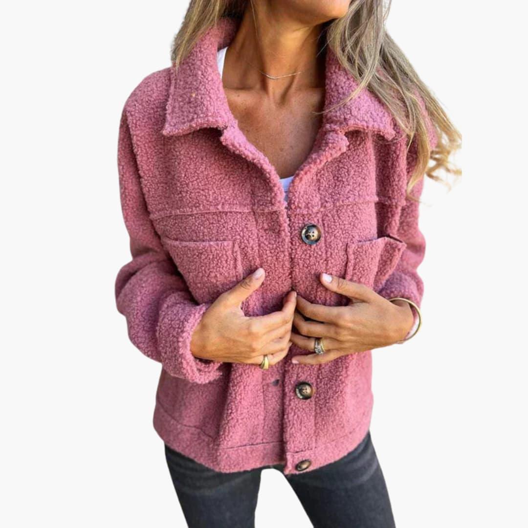 Women’s Cropped Jacket with Button Closure and Long Sleeves