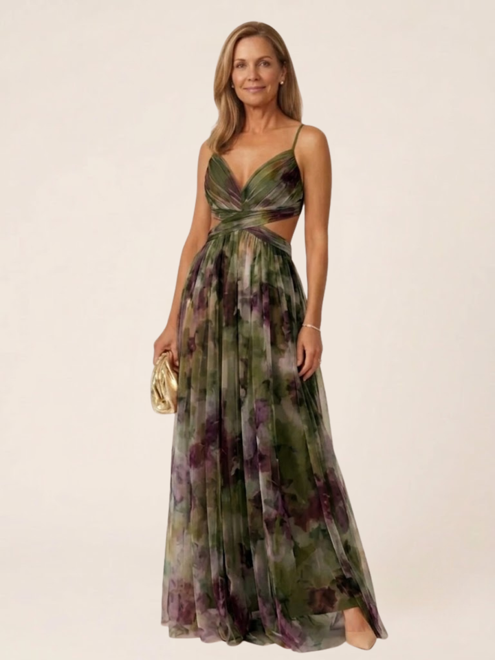 Thalira | Sleeveless V Neck Pleated Maxi Dress