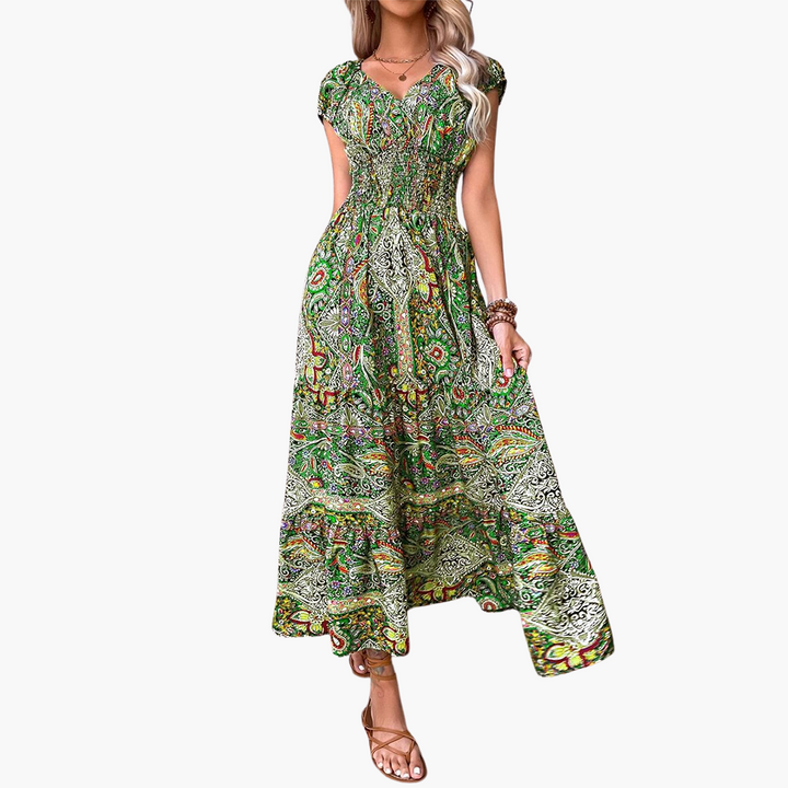 Women’s Maxi Dress with Elasticated Waist and Cap Sleeves
