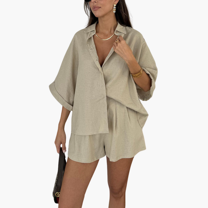 Women’s Two Piece Co Ord Set with Collared Shirt