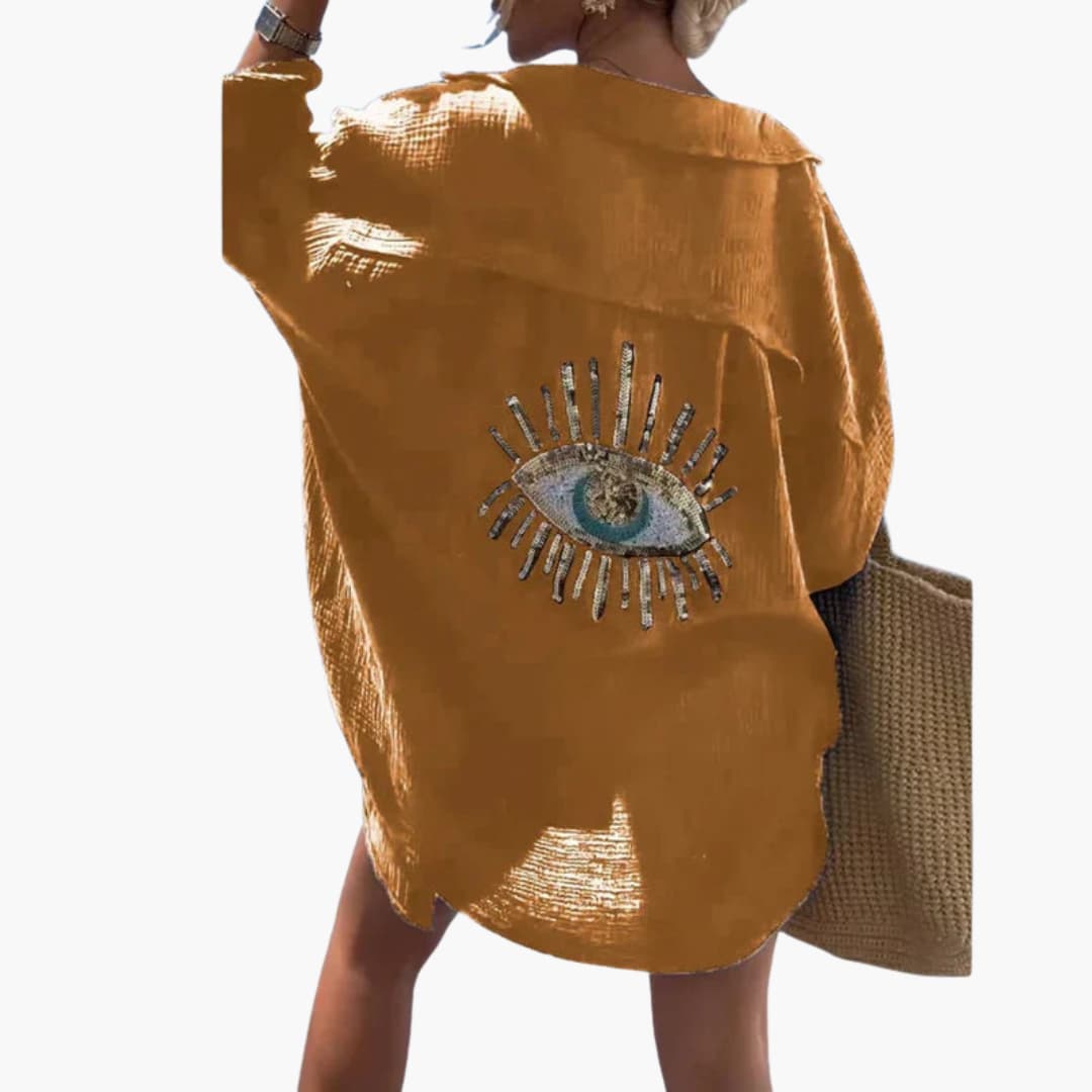 Women’s Oversized Beach Shirt with Collar and Embroidery