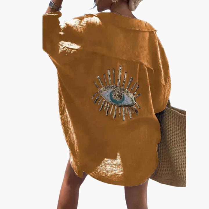 Women’s Oversized Beach Shirt with Collar and Embroidery
