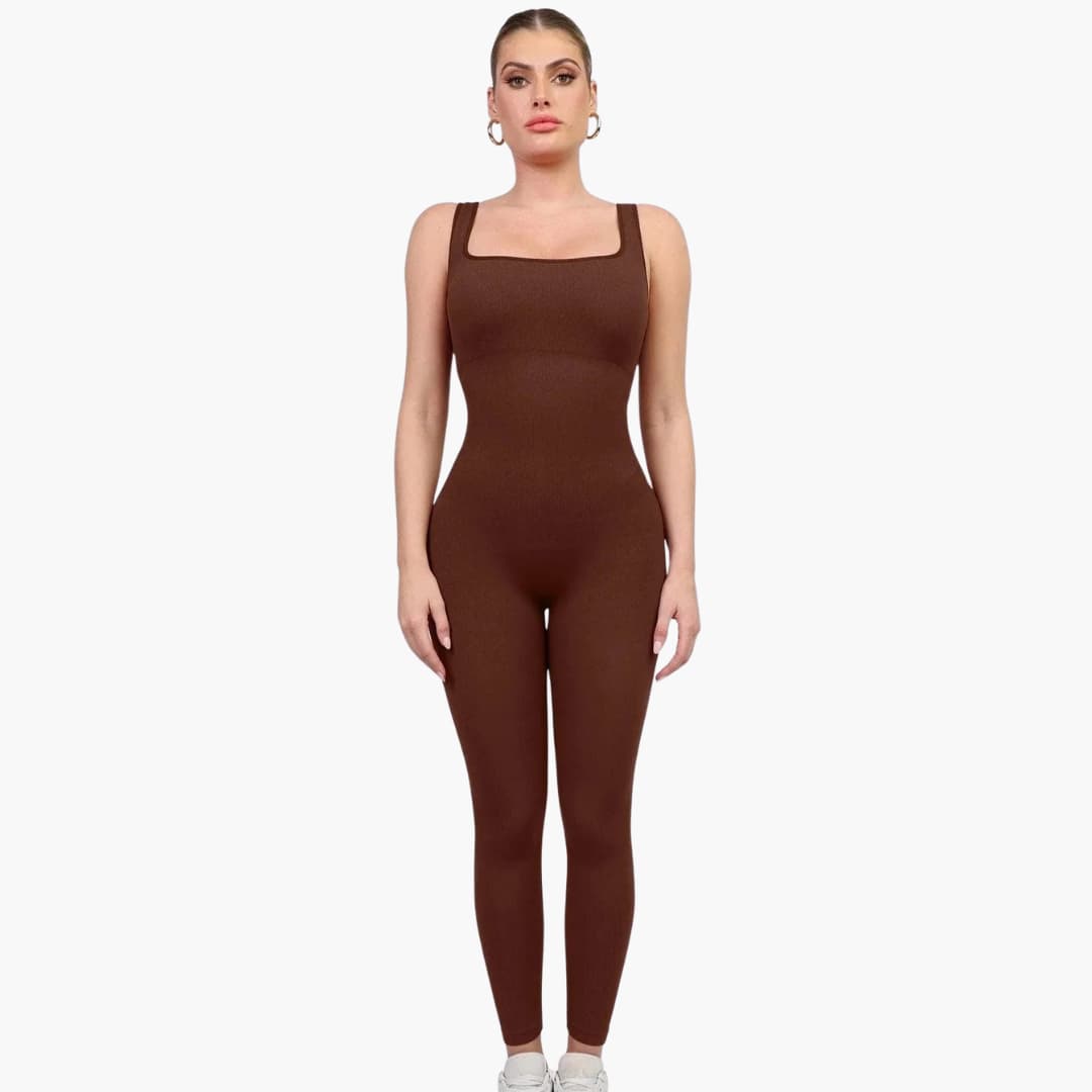 Women’s Sleeveless Jumpsuit with Square Neck and Seamless Fit