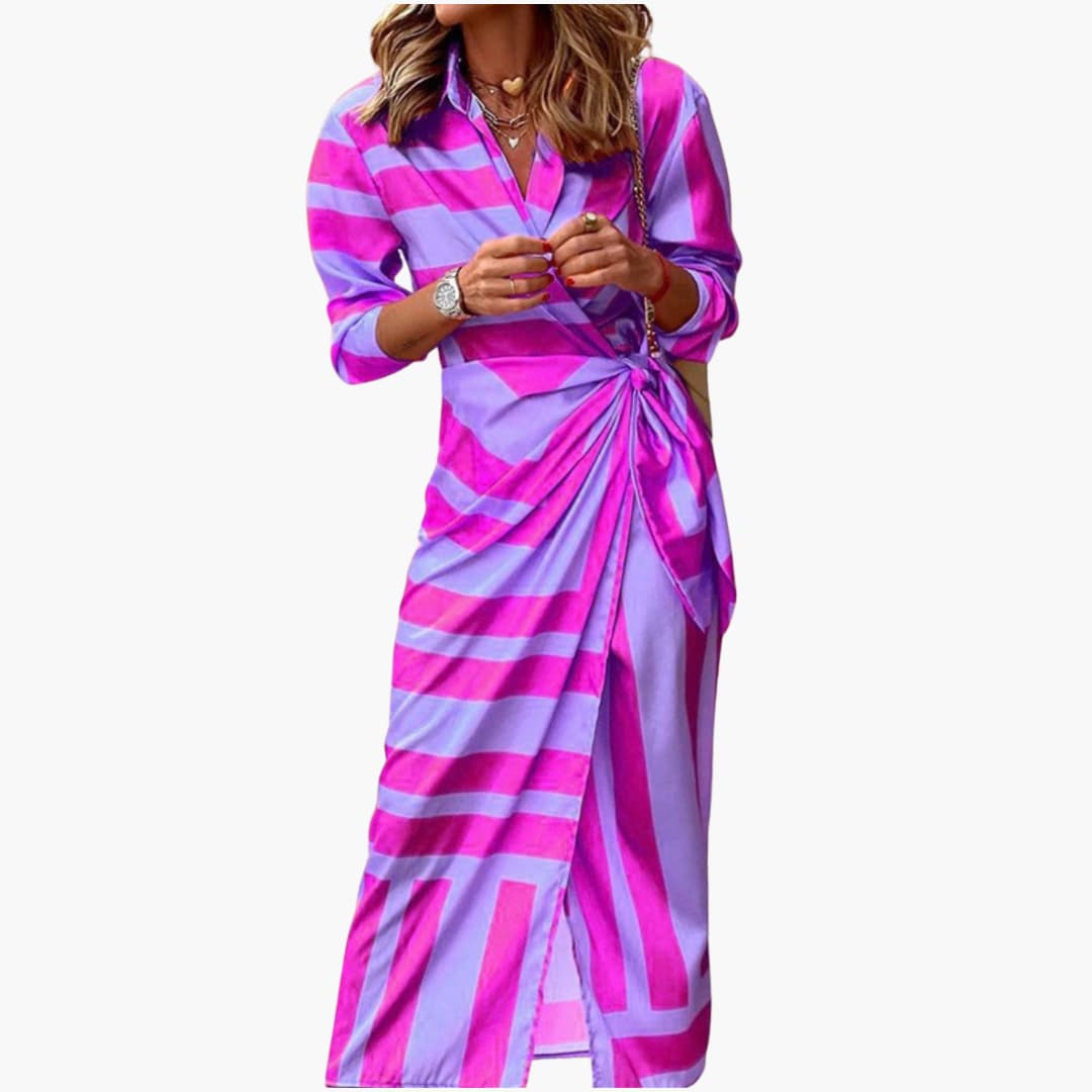 Women’s Shirt Dress with Wrap Silhouette and Waist Tie