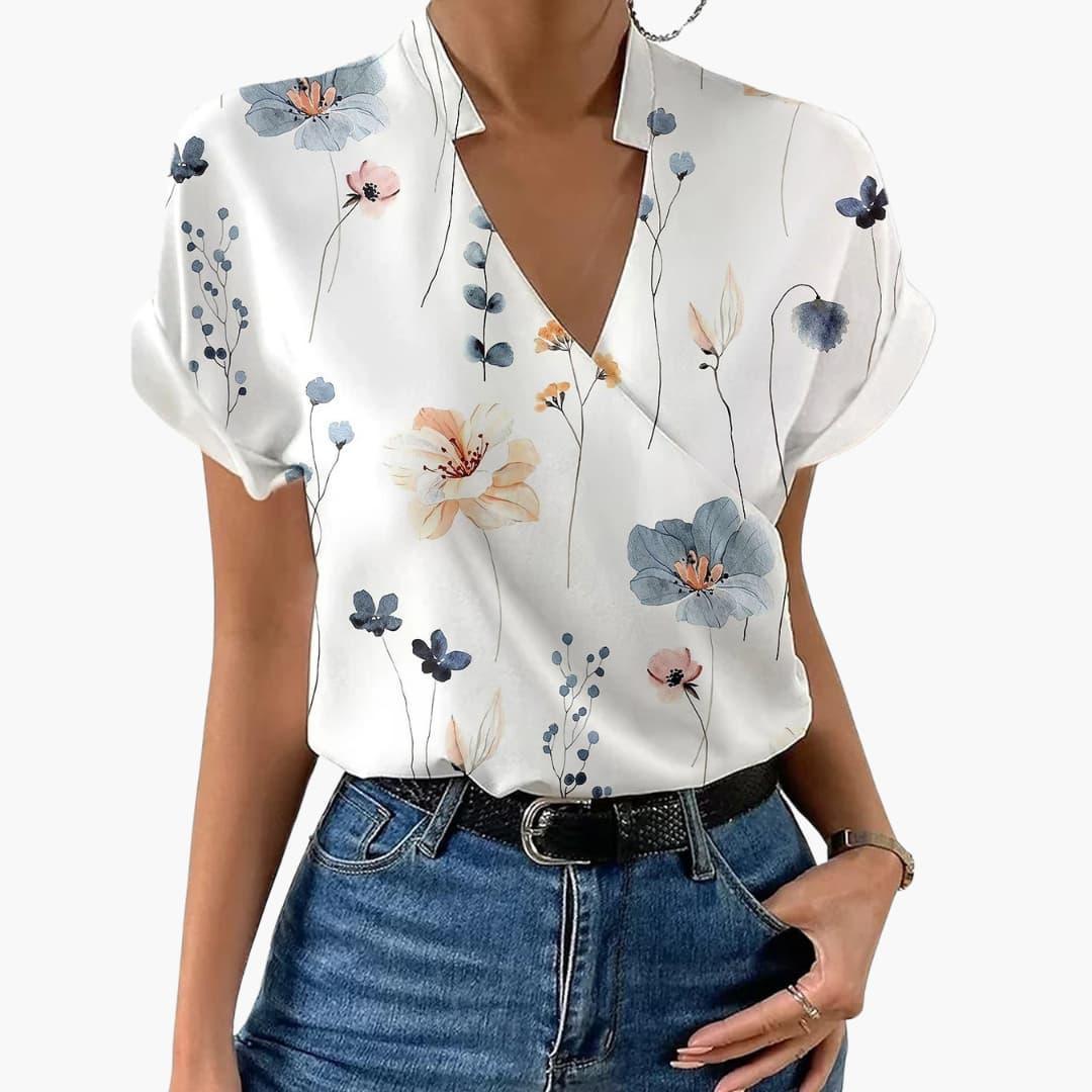 Women’s Blouse with V-Neck and Floral Print