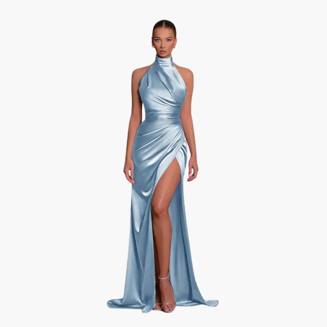 Women’s Evening Gown Dress with Halter Neck and High Split