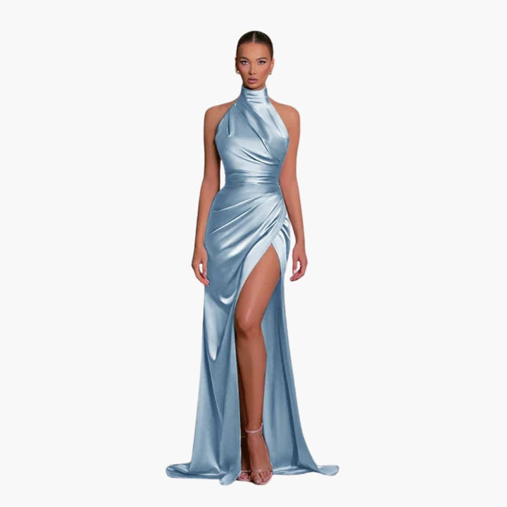 Women’s Evening Gown Dress with Halter Neck and High Split