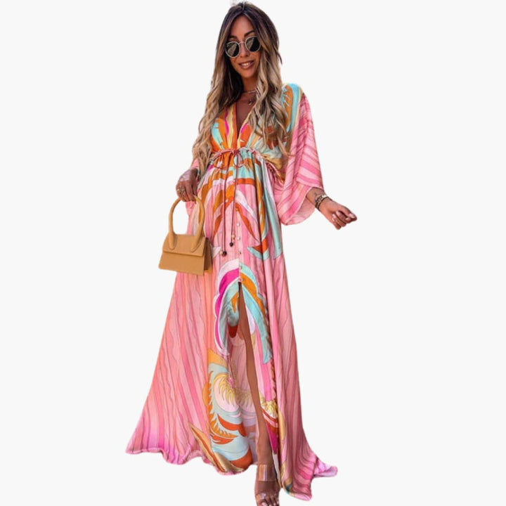 Women’s Maxi Dress with Drawstring Waist and Side Slit