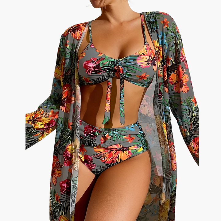 Women’s Three-Piece Bikini Set with Cover-Up Skirt