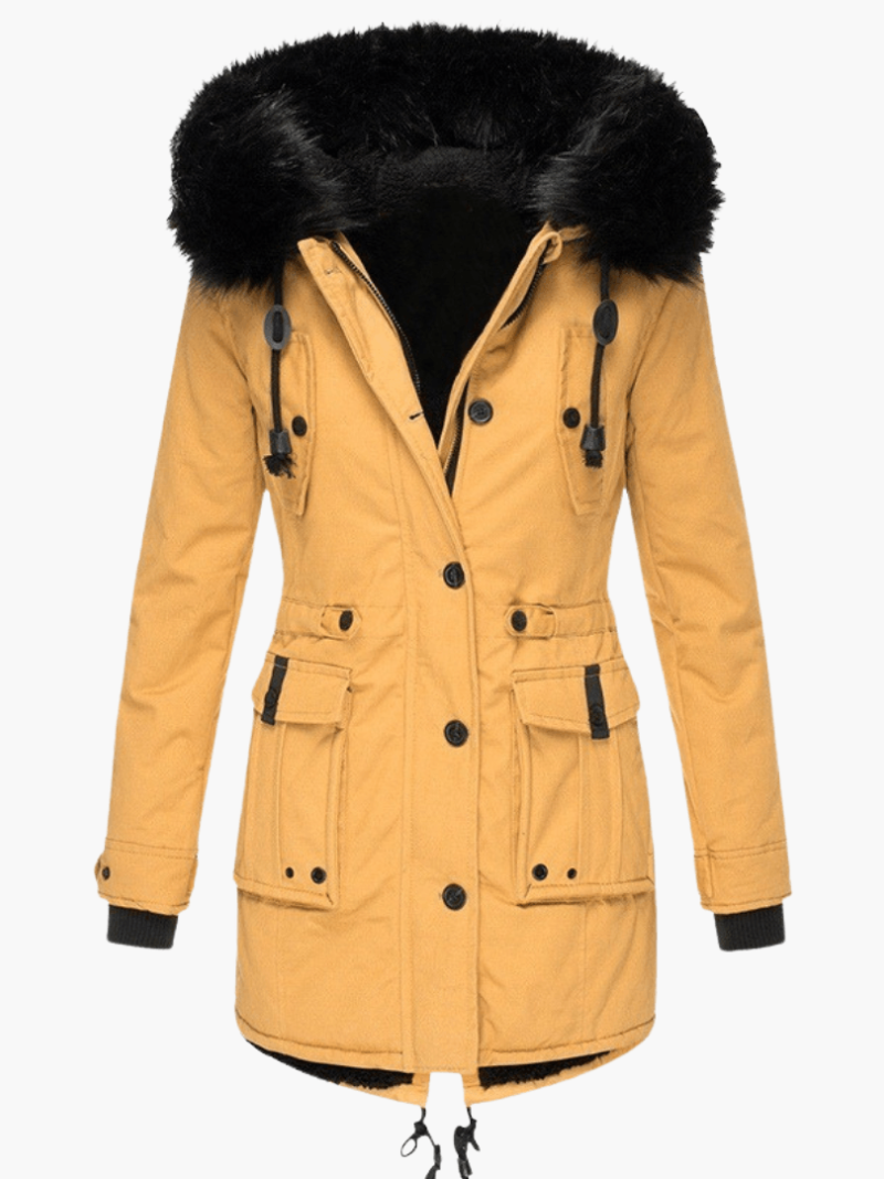 Women’s Hooded Parka with Front Pockets and Mid-Length Silhouette