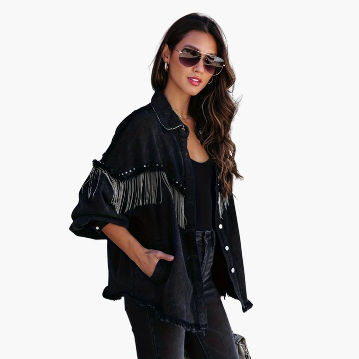 Women’s Denim Jacket with Buttons and Fringe