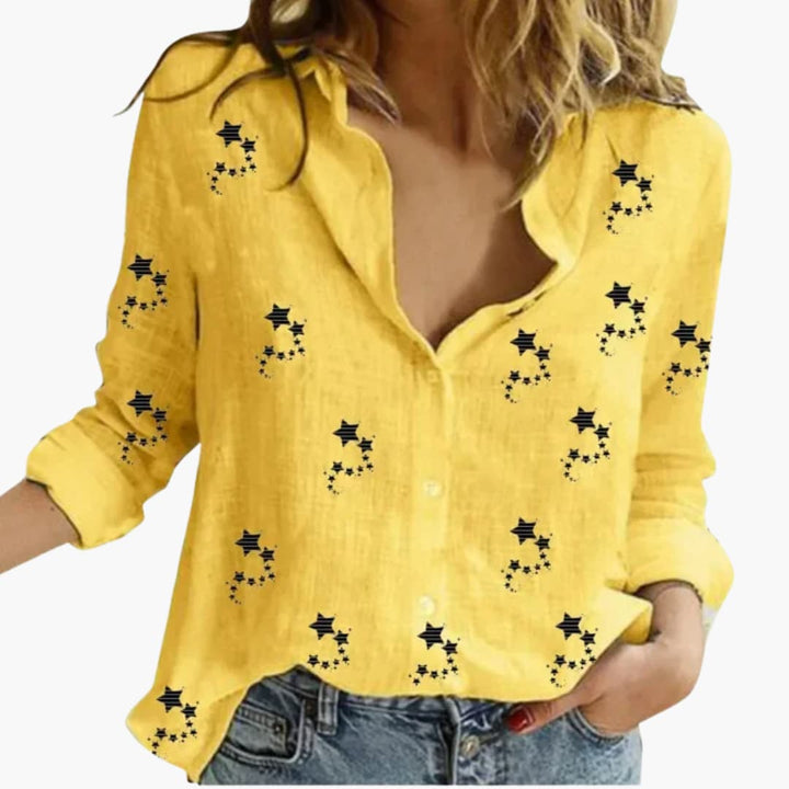 Women’s Star Print Blouse with Collar and Button Fastening