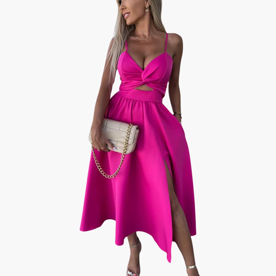 Women’s Midi Dress with Twist Front and Front Slit