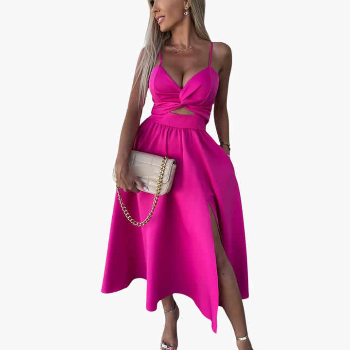Women’s Midi Dress with Twist Front and Front Slit