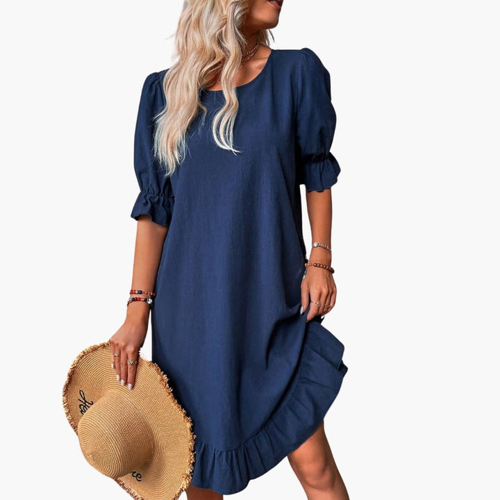Women’s Midi Dress with Puff Sleeves and Ruffle Hem