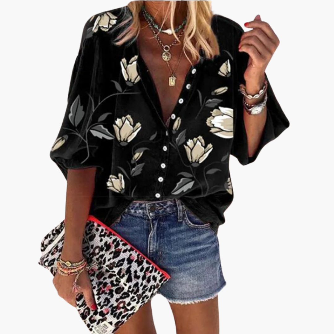 Women’s Blouse with Floral Pattern and Relaxed Fit