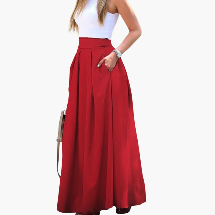 Women’s Pleated Maxi Skirt with High-Waist Fit and Flowing Design