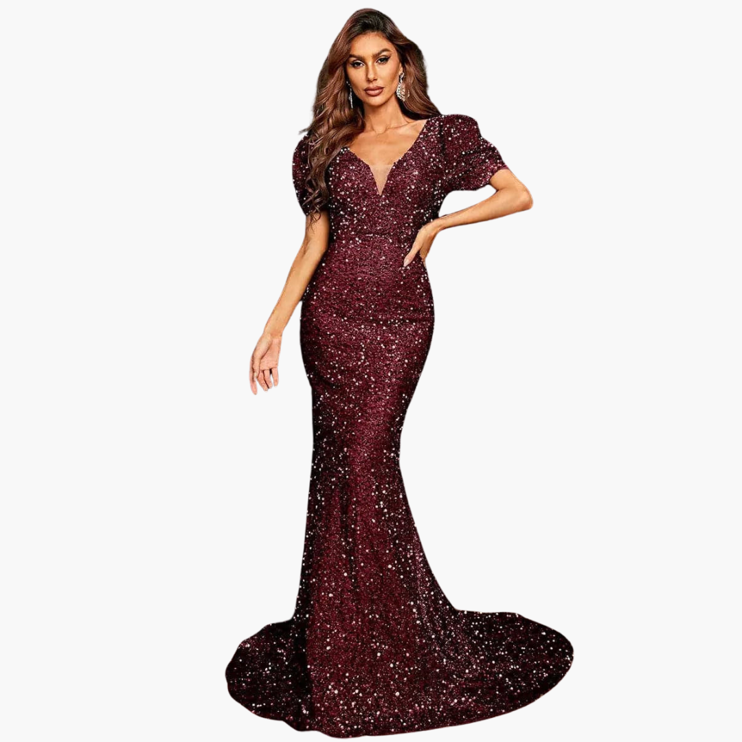 Women’s Maxi Dress with V-Neck and Sequin Embellishment