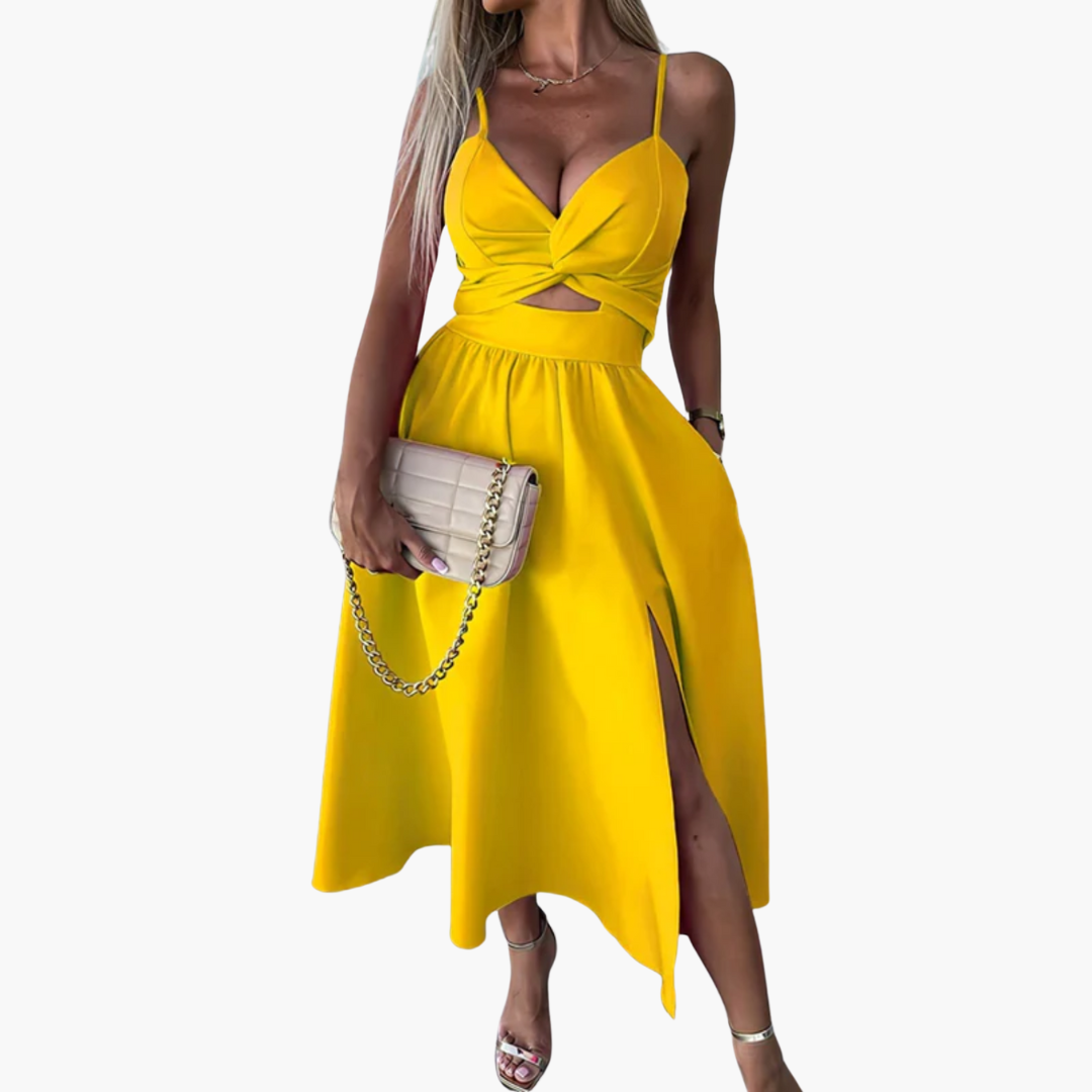 Women’s Midi Dress with Twist Front and Cut-Out