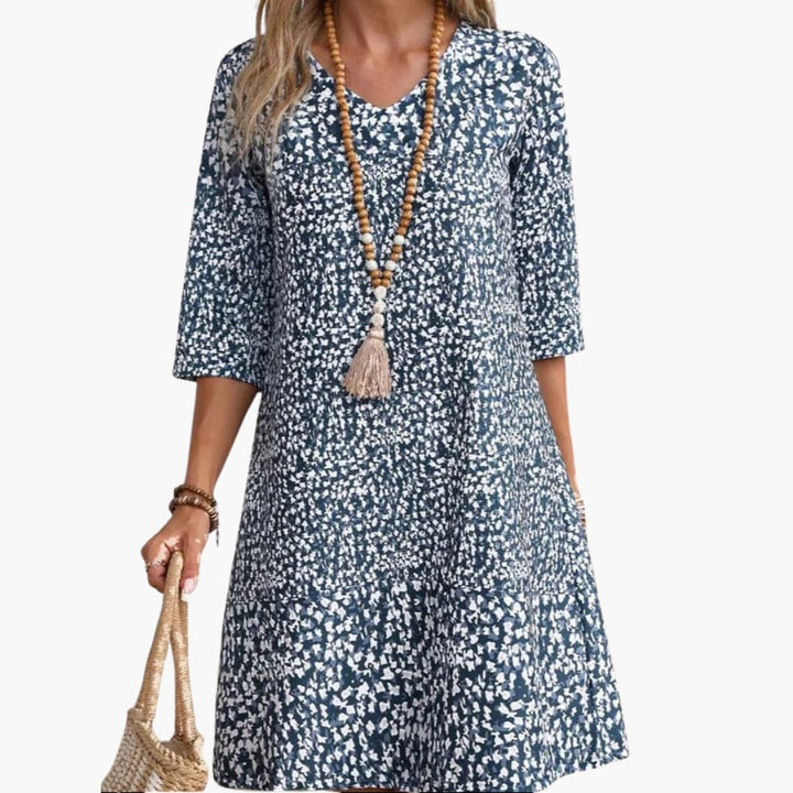 Women’s Short Dress with V Neckline and Tiered Hem