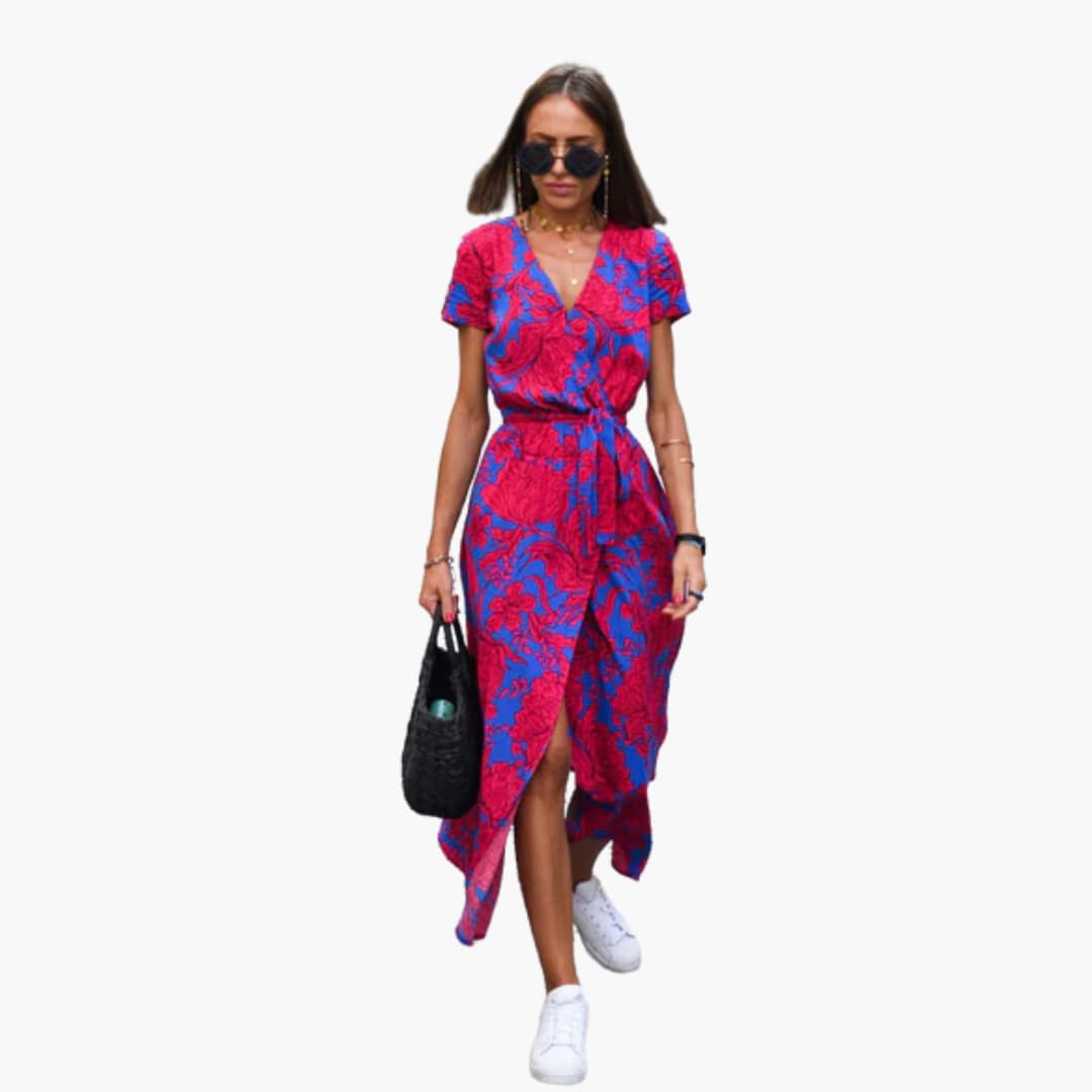 Women’s Midi Dress with Wrap Front and Tie Belt