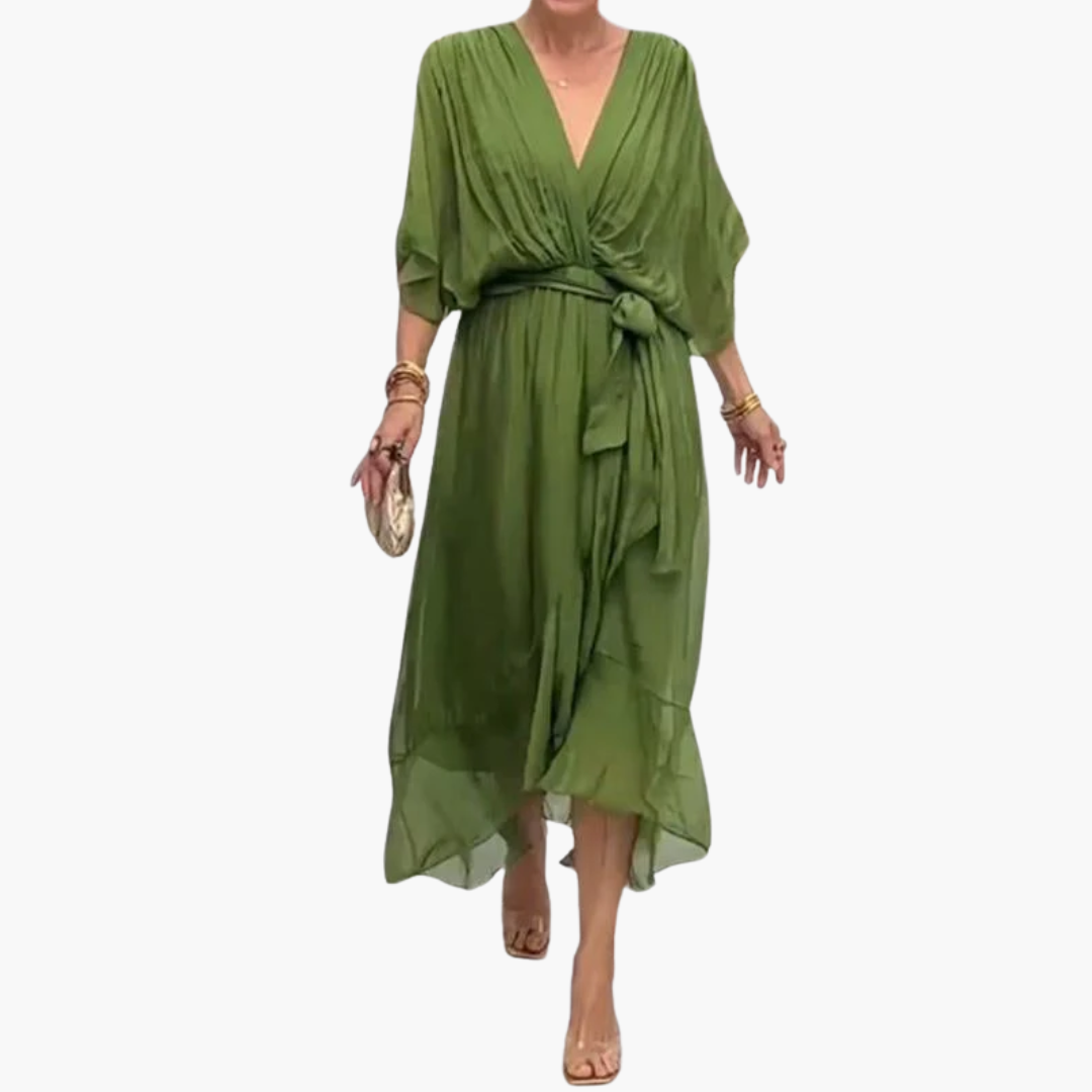 Women’s Midi Dress with Tie and Sleeves