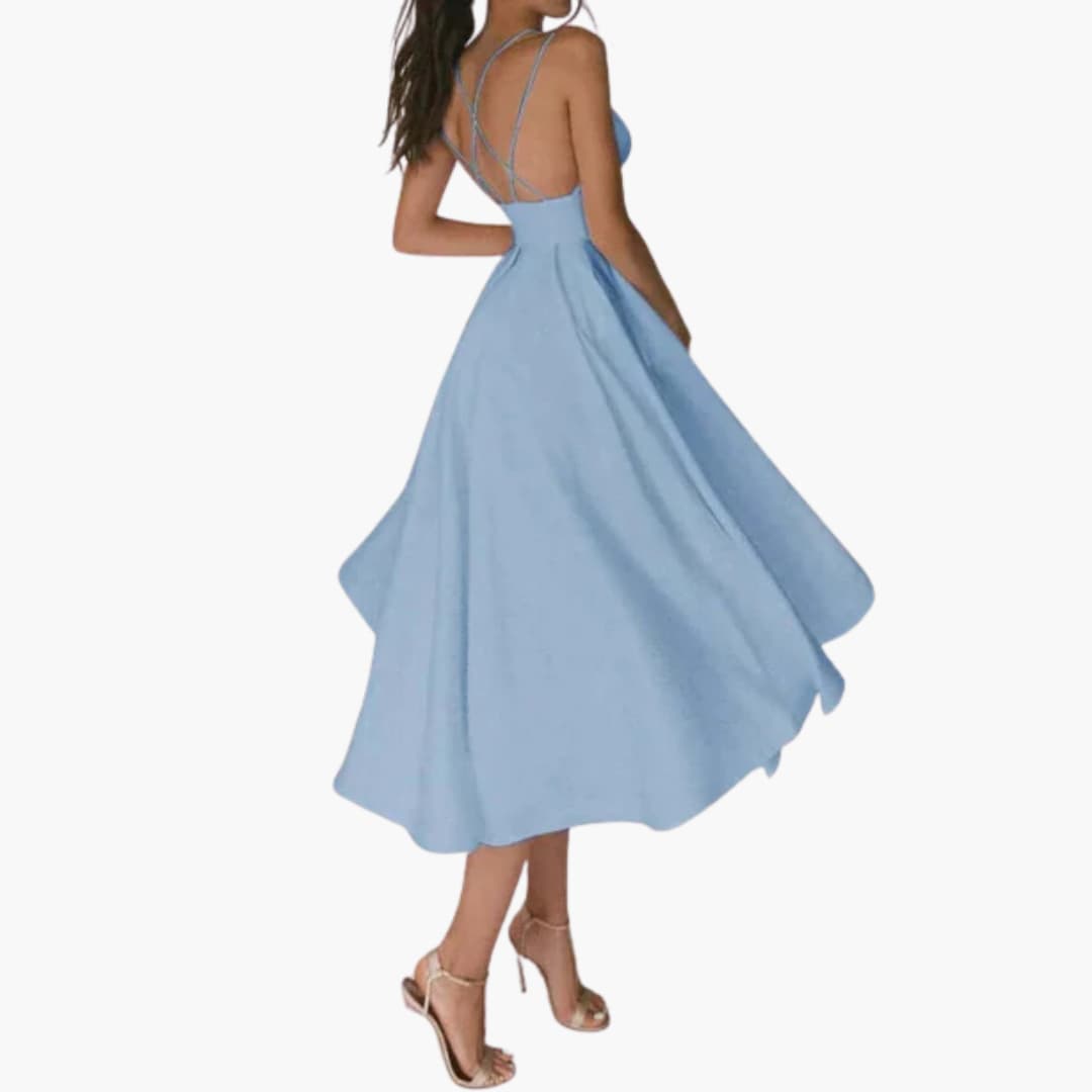 Women’s Midi Dress with Open Back and Flared Skirt