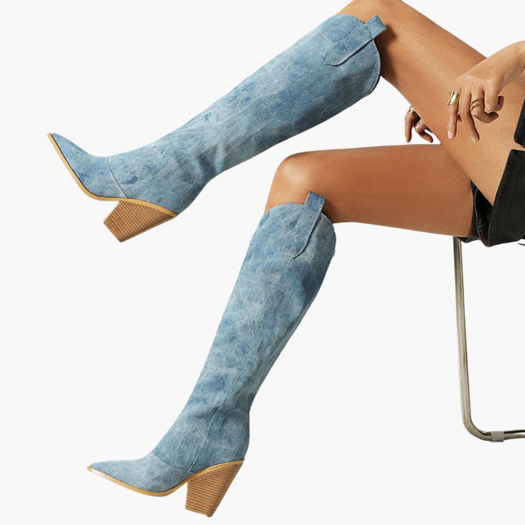 Women’s Knee-High Boots with Pointed Toe and Angled Block Heel