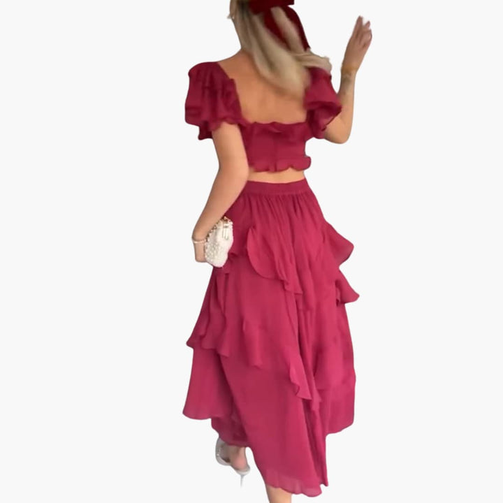 Women’s Midi Dress with Square Neck and Ruffle Sleeves