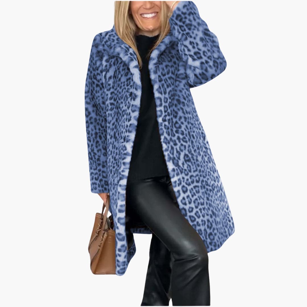 Women’s Long Winter Coat with Leopard Print