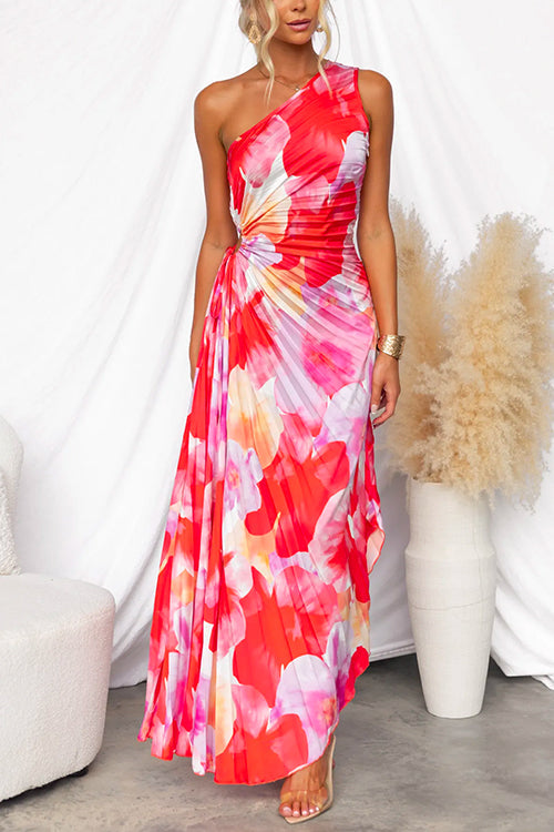 Women’s Summer Dress with One-Shoulder and Pleated Design