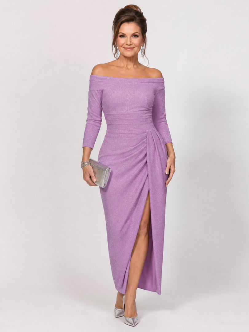Tindra | Off Shoulder Ruched Slit Maxi Dress