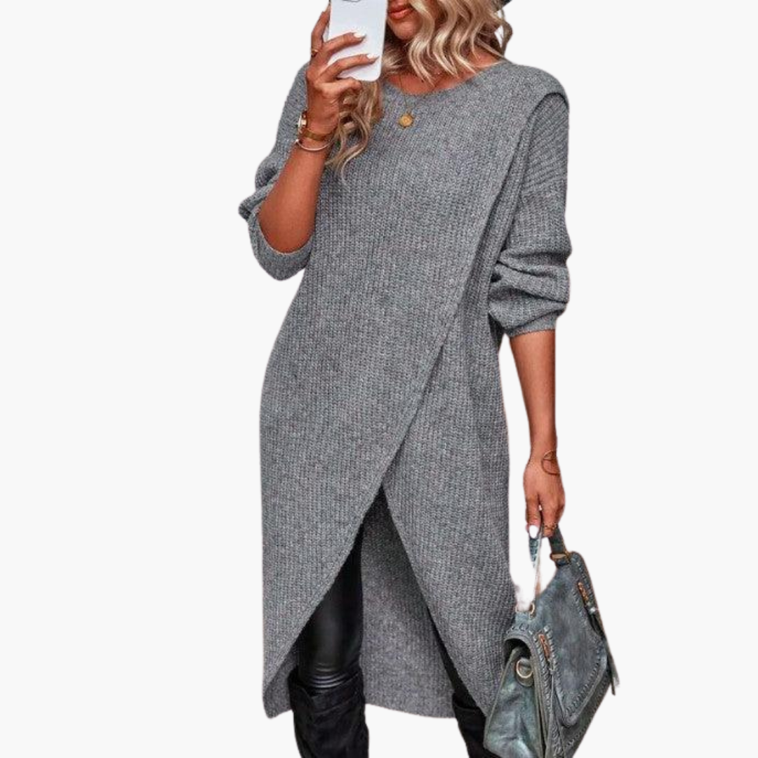 Asymmetrical Hem Sweater Dress - Women&
