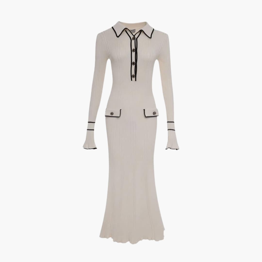 Women’s Ribbed Midi Dress with Button Placket