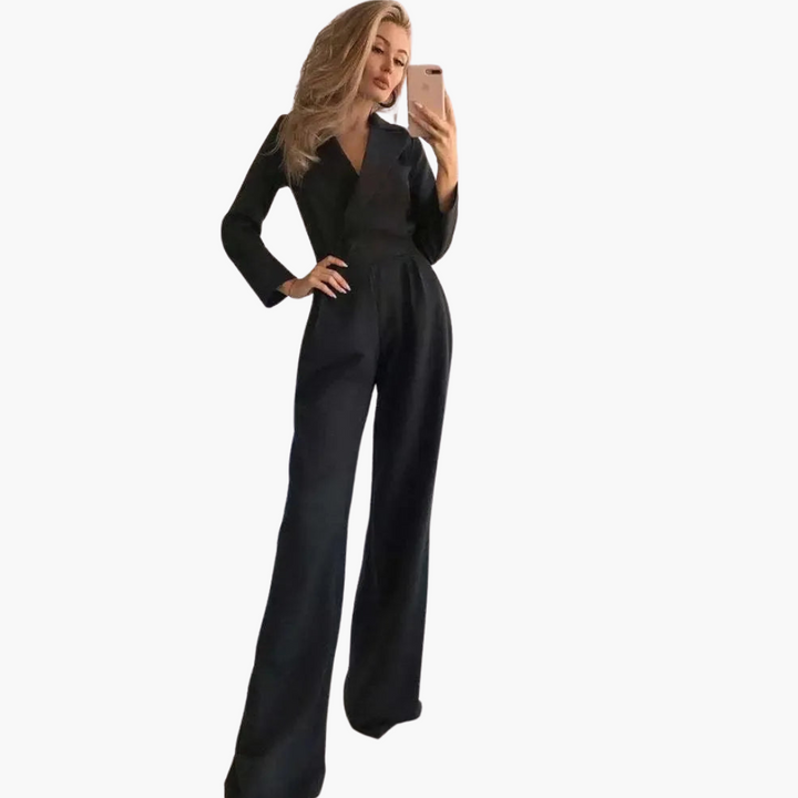 Women’s Jumpsuit with Long Sleeves and Wide-Leg Pants