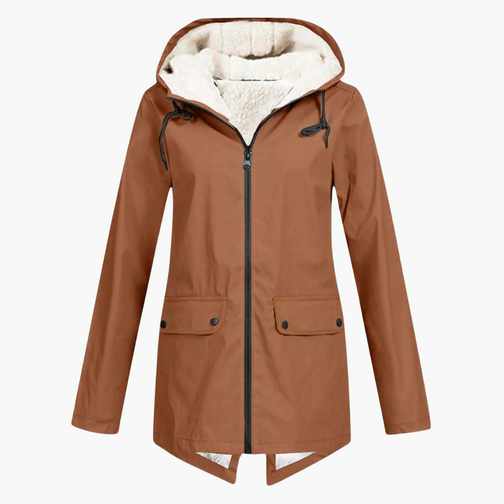 Women’s Hooded Winter Coat with Button-Up Front and Long Length