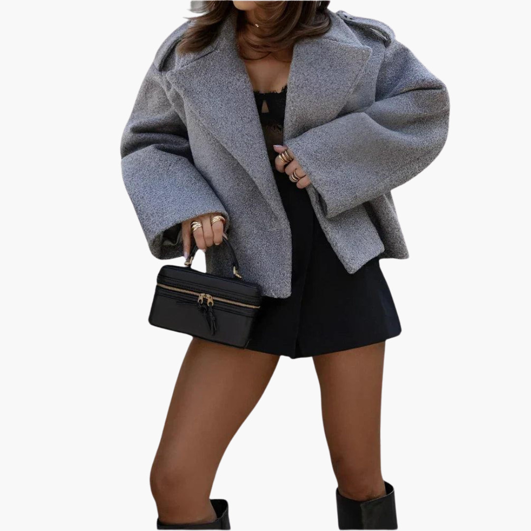 Women’s Cropped Jacket with Straight Hem and Long Sleeves