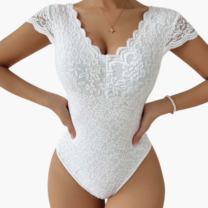 Women’s Lace Bodysuit with V-Neck and Fitted Silhouette