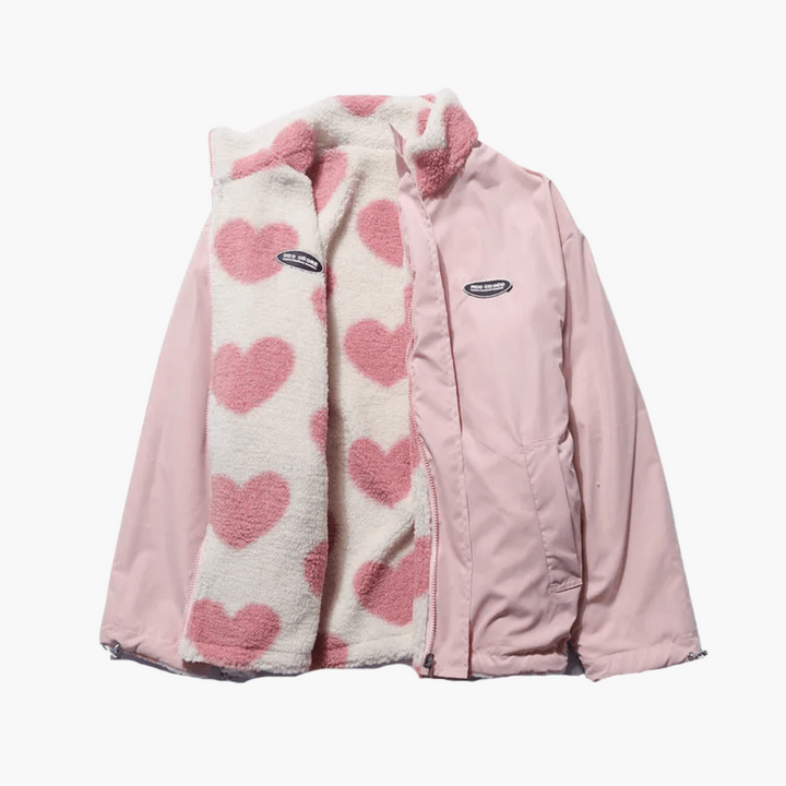 Women’s Reversible Sherpa Jacket with Heart Print