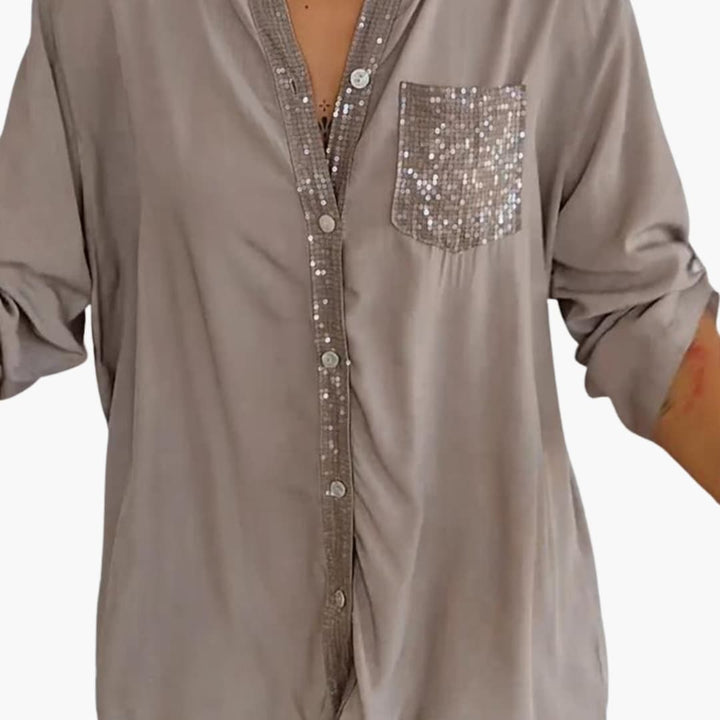 Women’s Long-Sleeve Blouse with V-Neck and Sequins