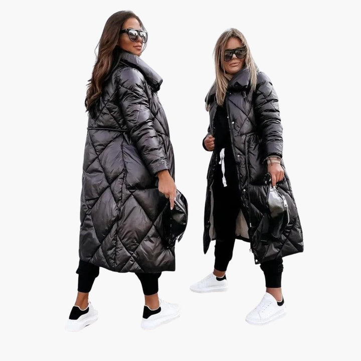 Women’s Long Puffer Coat with Quilted Design