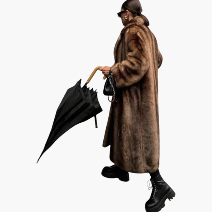 Women’s Longline Winter Coat with Button Fastening and Lining
