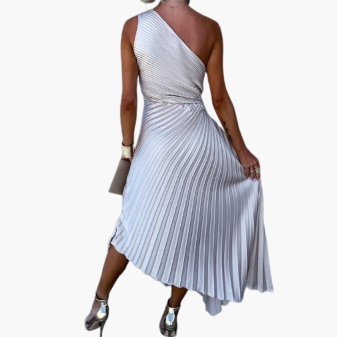 Women’s Asymmetrical Cocktail Dress with One-Shoulder Cut and Pleated Design
