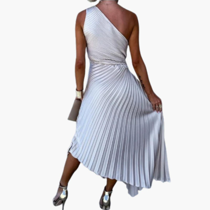 Women’s Asymmetrical Cocktail Dress with One-Shoulder Cut and Pleated Design