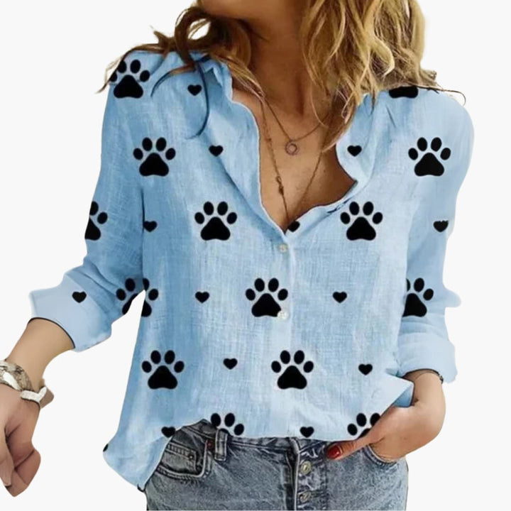 Women’s Blouse with Button Fastening and Printed Design