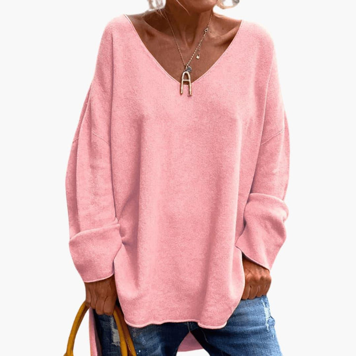 Women’s Oversized Long Sleeve Shirt with V-Neck and Relaxed Fit