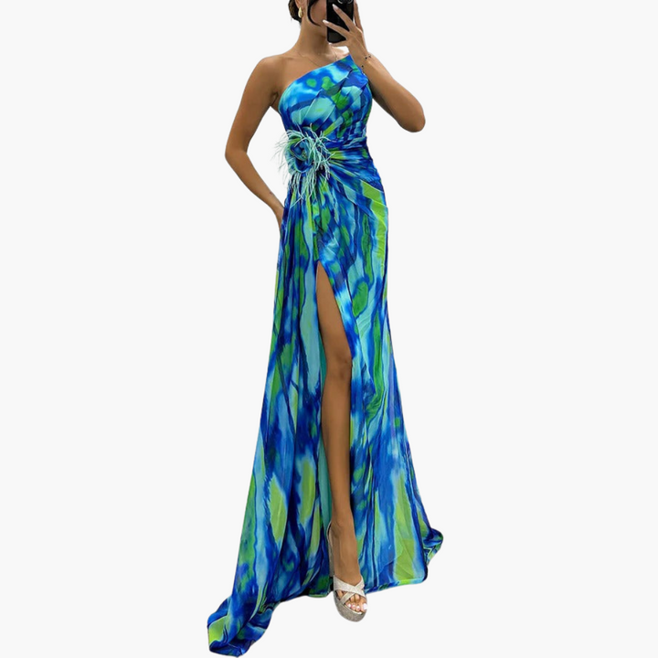 Women’s Maxi Dress with One-Shoulder and Flowing Silhouette