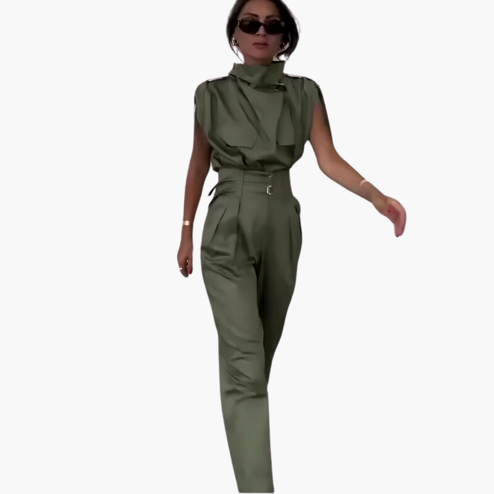 Women’s Jumpsuit with Waist Belt and Straight-Leg Fit