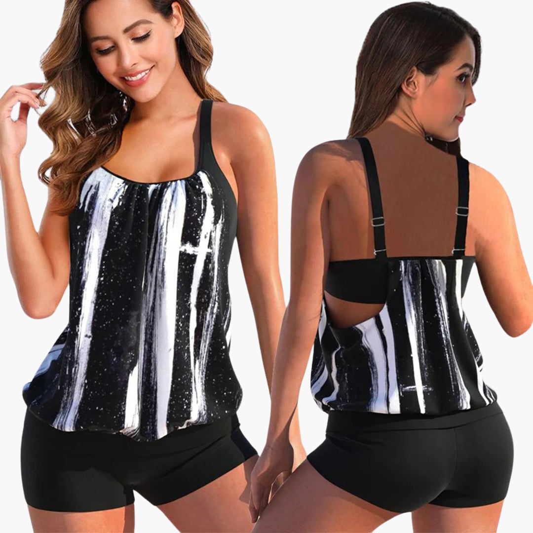 Women’s Tankini Set with Adjustable Straps and Control Panel